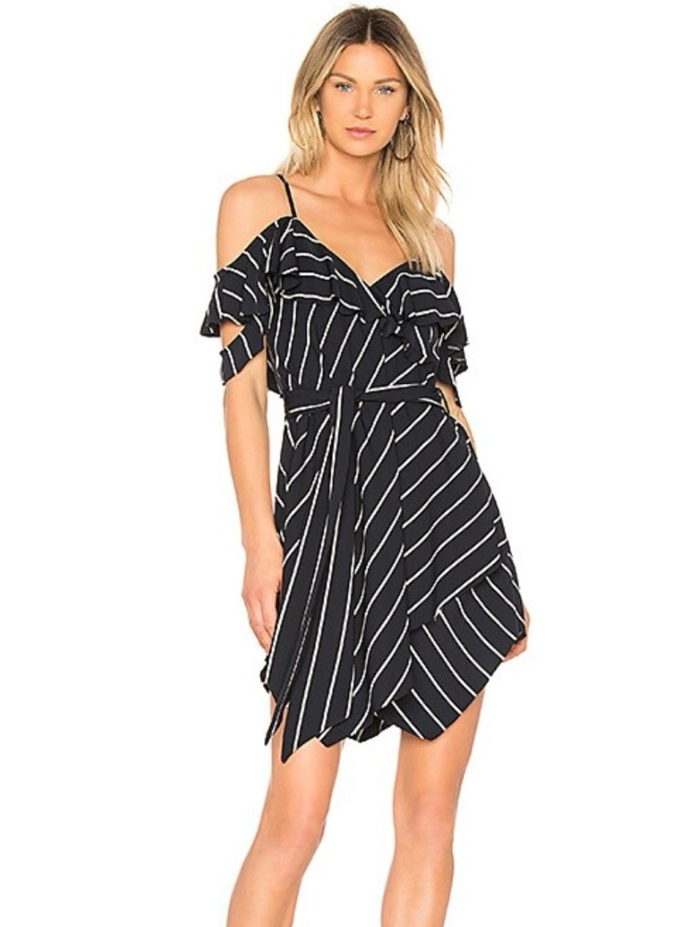 Kendall & Kylie Pinscripe Ruffle Black and White Dress